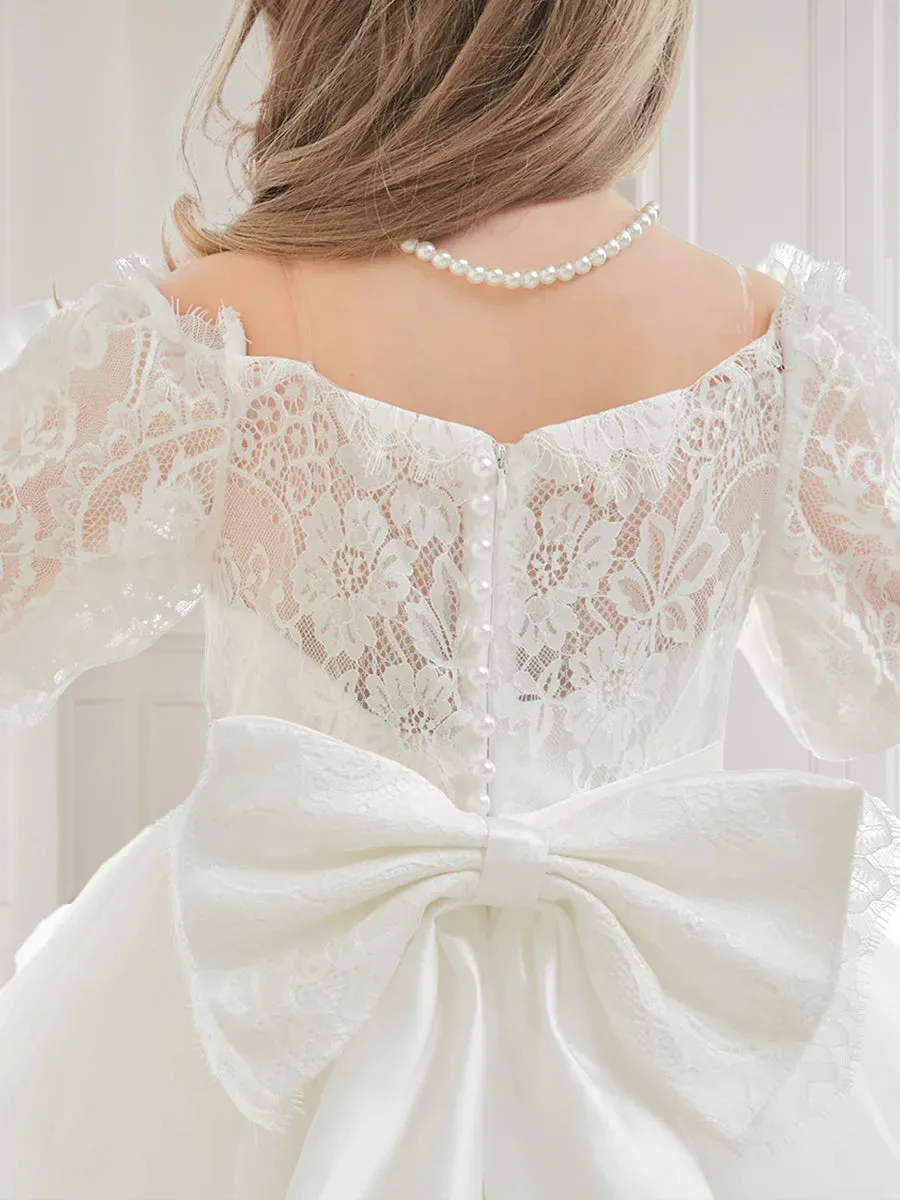 Ball-Gown/Princess Off-the-Shoulder Lace Tulle Girl Party Dresses with Long Sleeves sold by Lavetir product image thumbnail 3