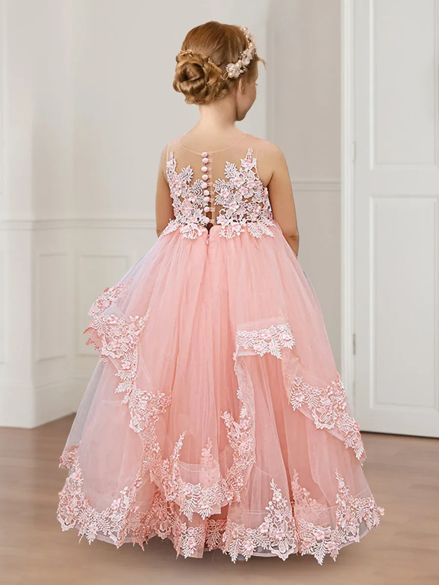 Ball-Gown/Princess Scoop Tulle Flower Girl Dresses with Appliques sold by Lavetir product image thumbnail 2