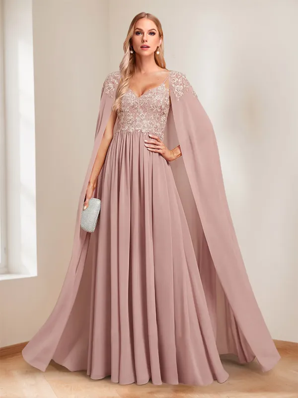 A-Line/Princess Spaghetti Straps Mother of the Bride Dresses with Appliques & Beadings & Cape sold by Lavetir