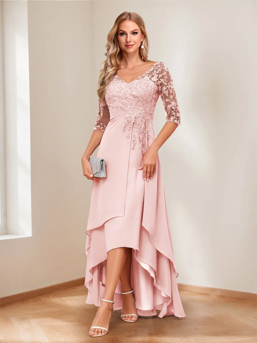 A-Line/Princess V-Neck Half Sleeves Asymmetrical Mother of the Bride Dresses with Appliques sold by Lavetir