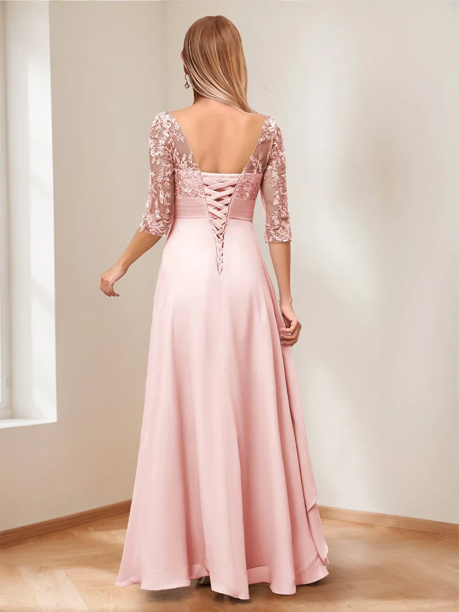 A-Line/Princess V-Neck Half Sleeves Asymmetrical Mother of the Bride Dresses with Appliques sold by Lavetir product image thumbnail 2