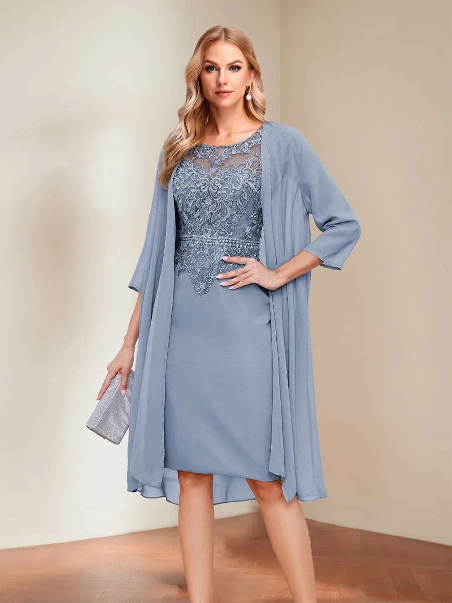 Sheath/Column Scoop Short Sleeves Mother of the Bride Dresses with Appliques & Rhinestone sold by Lavetir