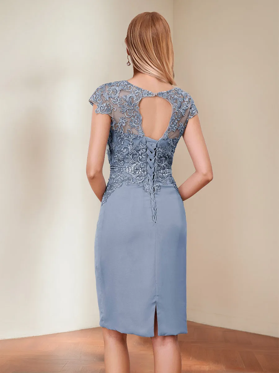 Sheath/Column Scoop Short Sleeves Mother of the Bride Dresses with Appliques & Rhinestone sold by Lavetir product image thumbnail 2