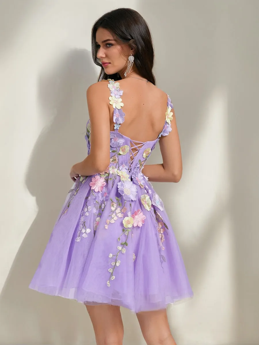 A-Line/Princess Sweetheart Sleeveless Pleated Tulle Homecoming Dresses with Appliques sold by Lavetir product image thumbnail 2