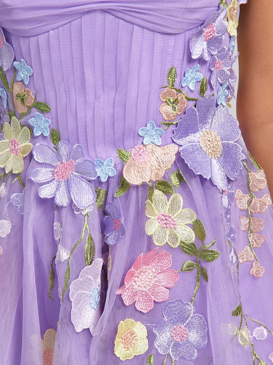 A-Line/Princess Sweetheart Sleeveless Pleated Tulle Homecoming Dresses with Appliques sold by Lavetir product image thumbnail 3