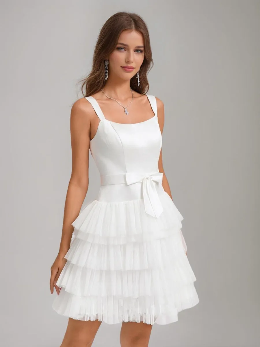 A-Line/Princess Square Sleeveless Tiered Short Homecoming Dresses with Bow sold by Lavetir product image thumbnail 4