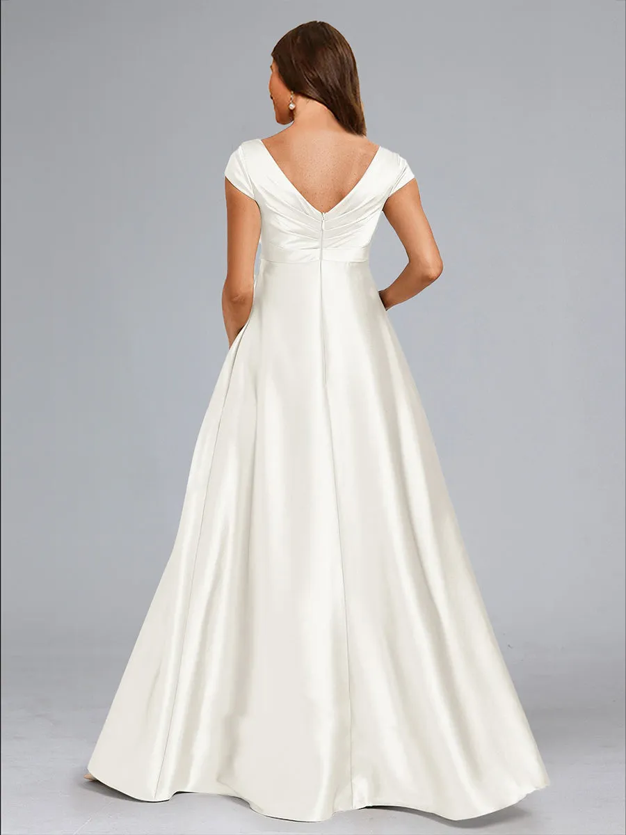 A-Line/Princess V-Neck Cap Sleeves Luxurious Maternity Dresses with Split Side sold by Lavetir product image thumbnail 2