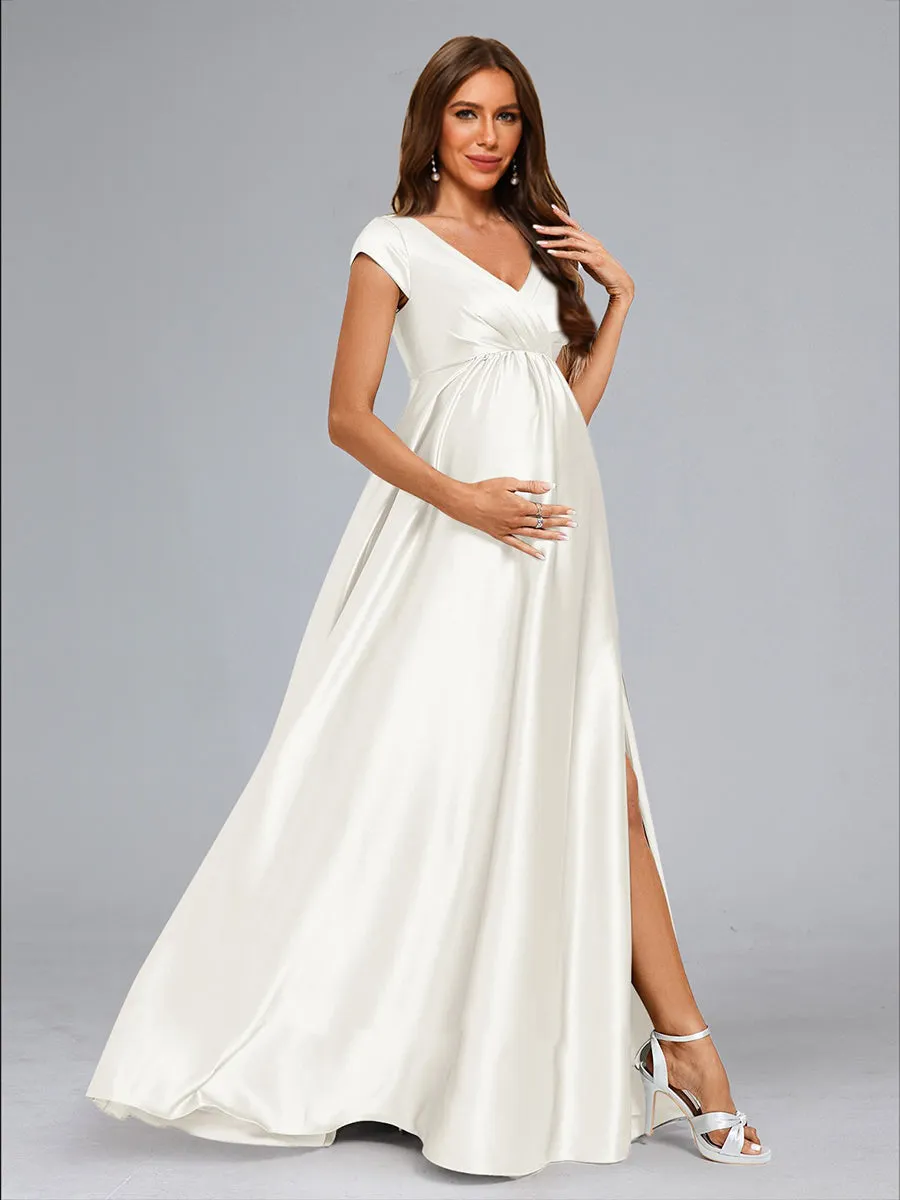 A-Line/Princess V-Neck Cap Sleeves Luxurious Maternity Dresses with Split Side sold by Lavetir