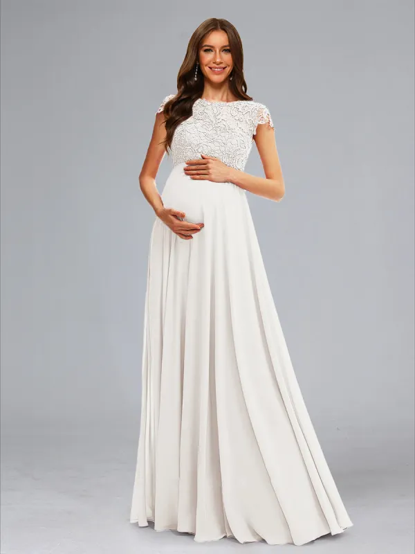 A-Line/Princess Scoop Lace Floor-Length Maternity Dresses with Appliques sold by Lavetir