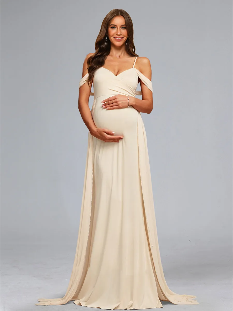 A-Line/Princess Cold Shoulder Floor-Length Maternity Dresses sold by Lavetir