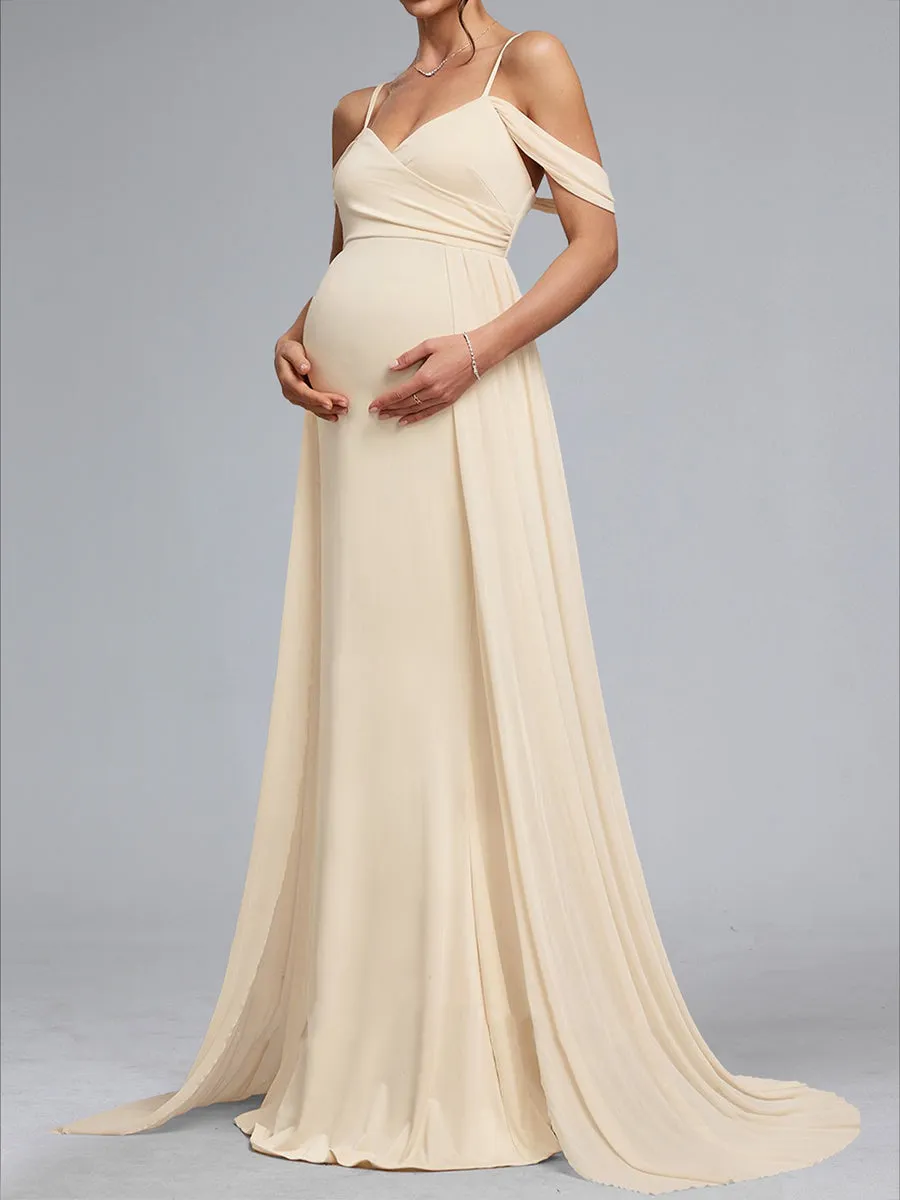 A-Line/Princess Cold Shoulder Floor-Length Maternity Dresses sold by Lavetir product image thumbnail 4