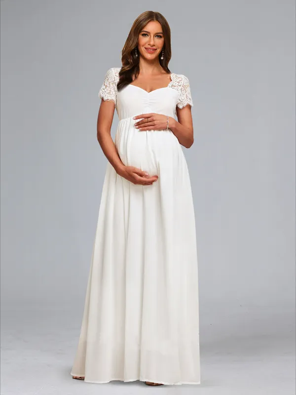 A-Line/Princess Sweetheart Short Sleeves Ruched Maternity Dresses with Appliques sold by Lavetir