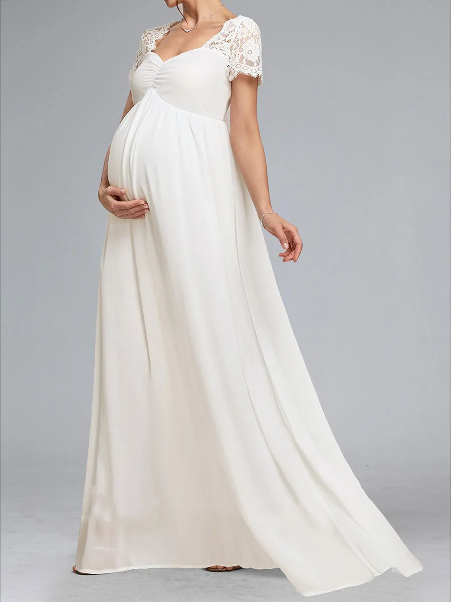 A-Line/Princess Sweetheart Short Sleeves Ruched Maternity Dresses with Appliques sold by Lavetir product image thumbnail 4