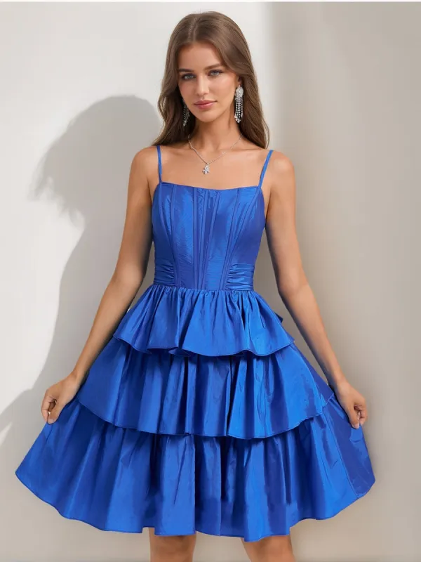A-Line/Princess Straps Ruffle Tiered Short Homecoming Dresses with Bow sold by Lavetir