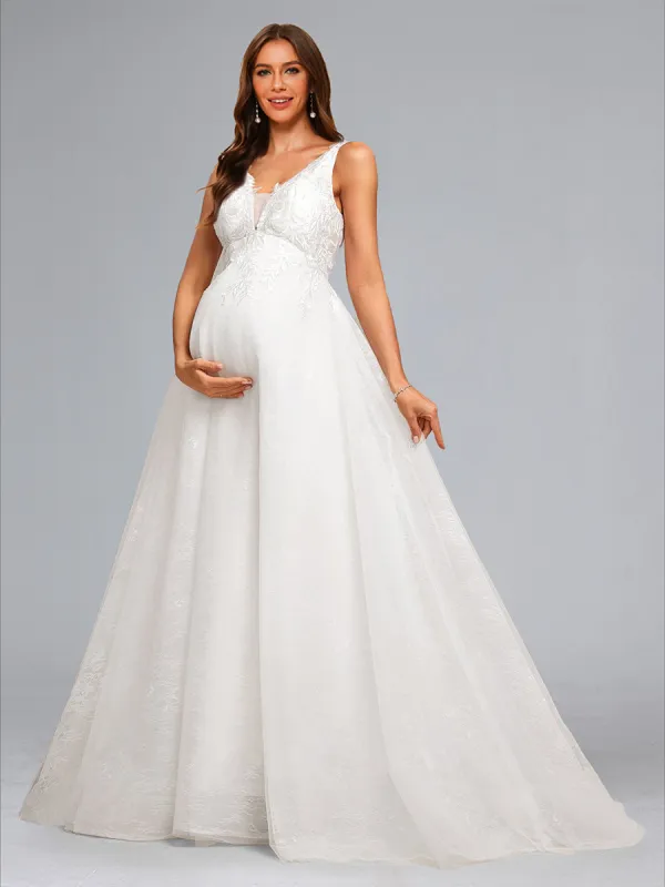 Ball Gown V-Neck Sleeveless Long Elegant Maternity Dresses with Appliques sold by Lavetir