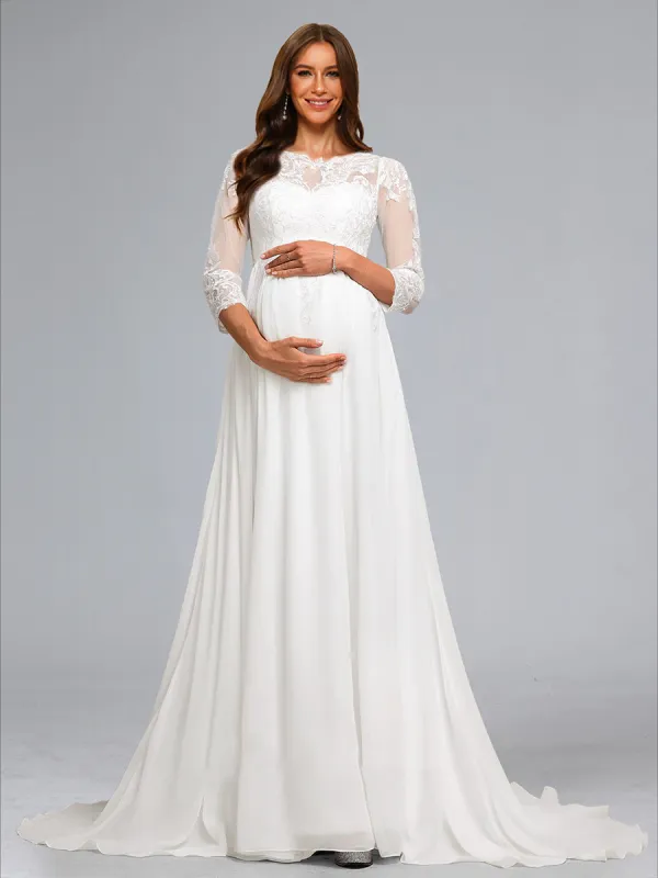 A-Line/Princess Scoop 3/4 Sleeves Chiffon Maternity Dresses with Lace Appliques sold by Lavetir
