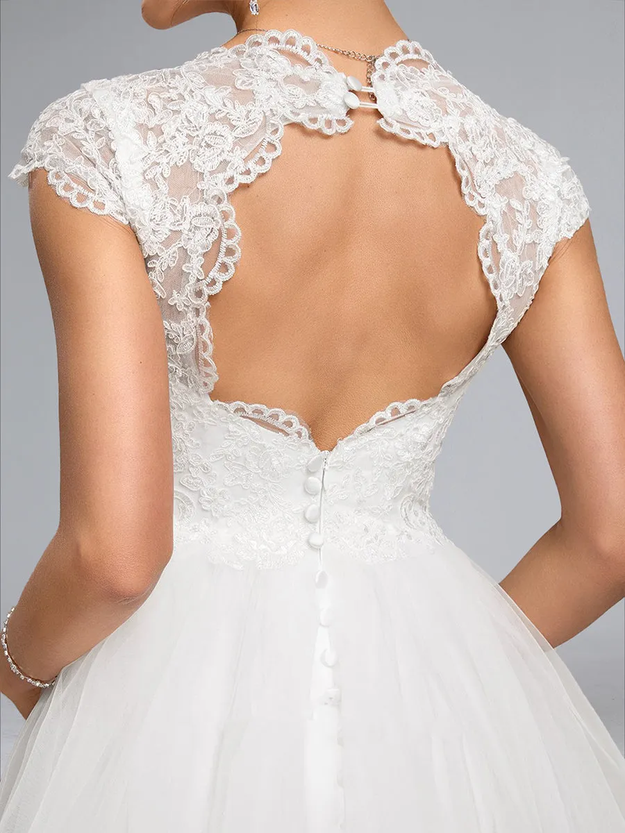 A-Line/Princess V-Neck Long Tulle Luxurious Maternity Dresses with Appliques sold by Lavetir product image thumbnail 4