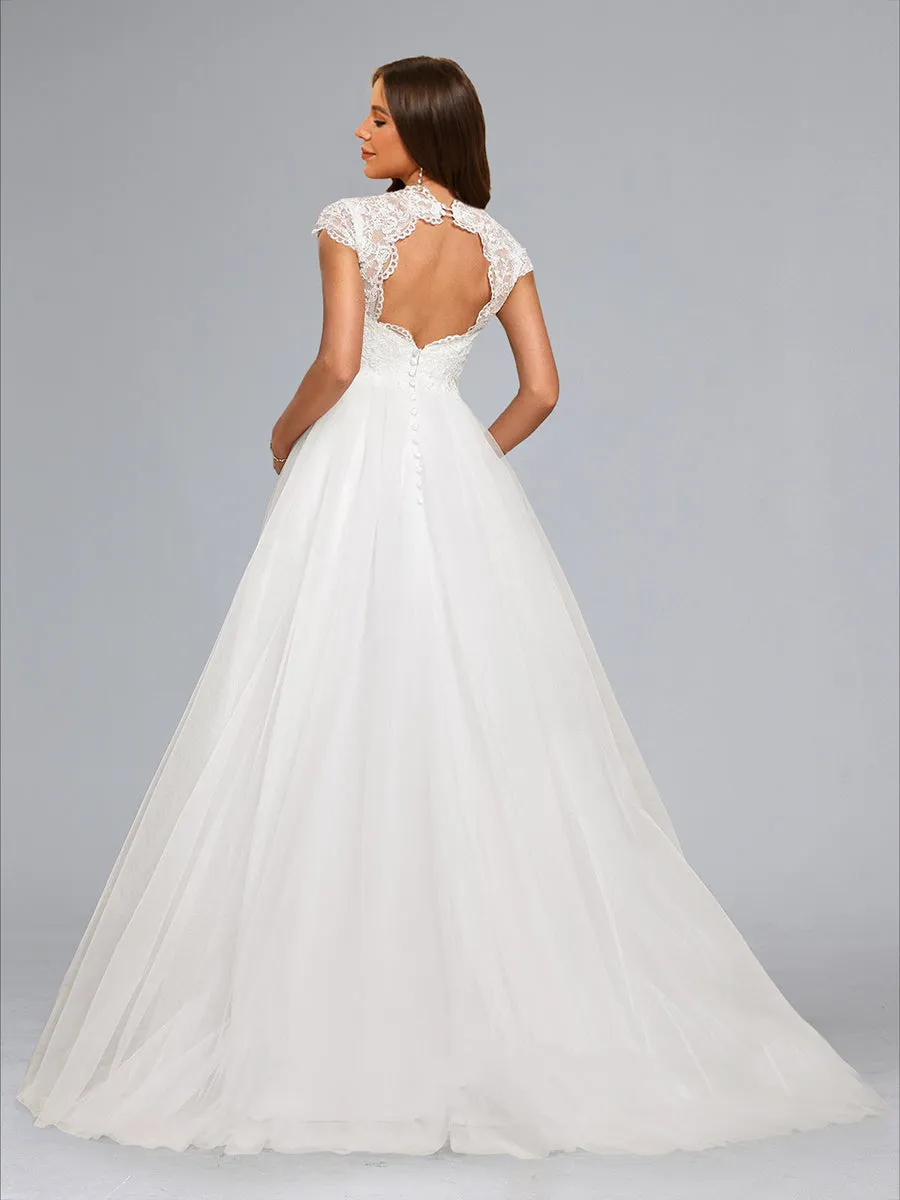 A-Line/Princess V-Neck Long Tulle Luxurious Maternity Dresses with Appliques sold by Lavetir product image thumbnail 2