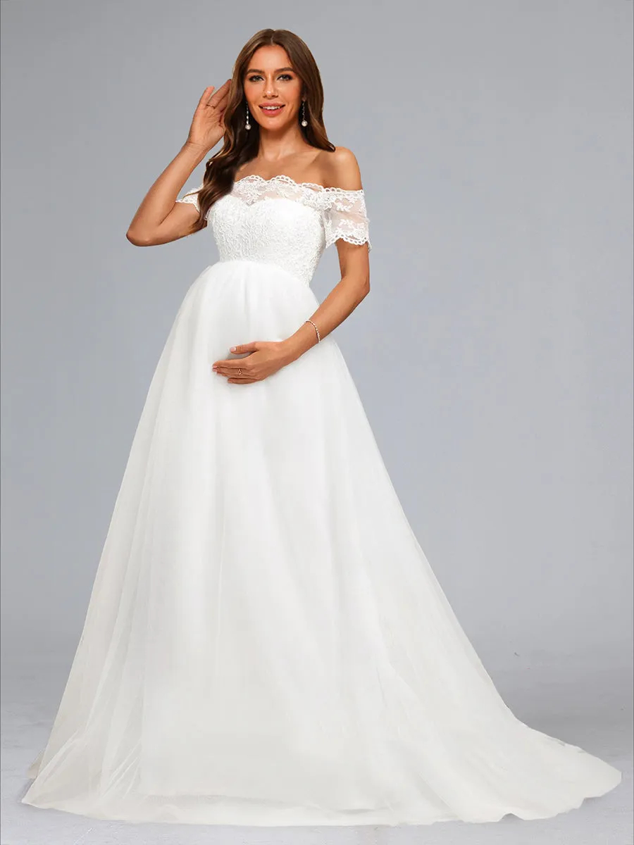 Ball Gown Off-the-Shoulder Maternity Dresses with Lace Appliques sold by Lavetir