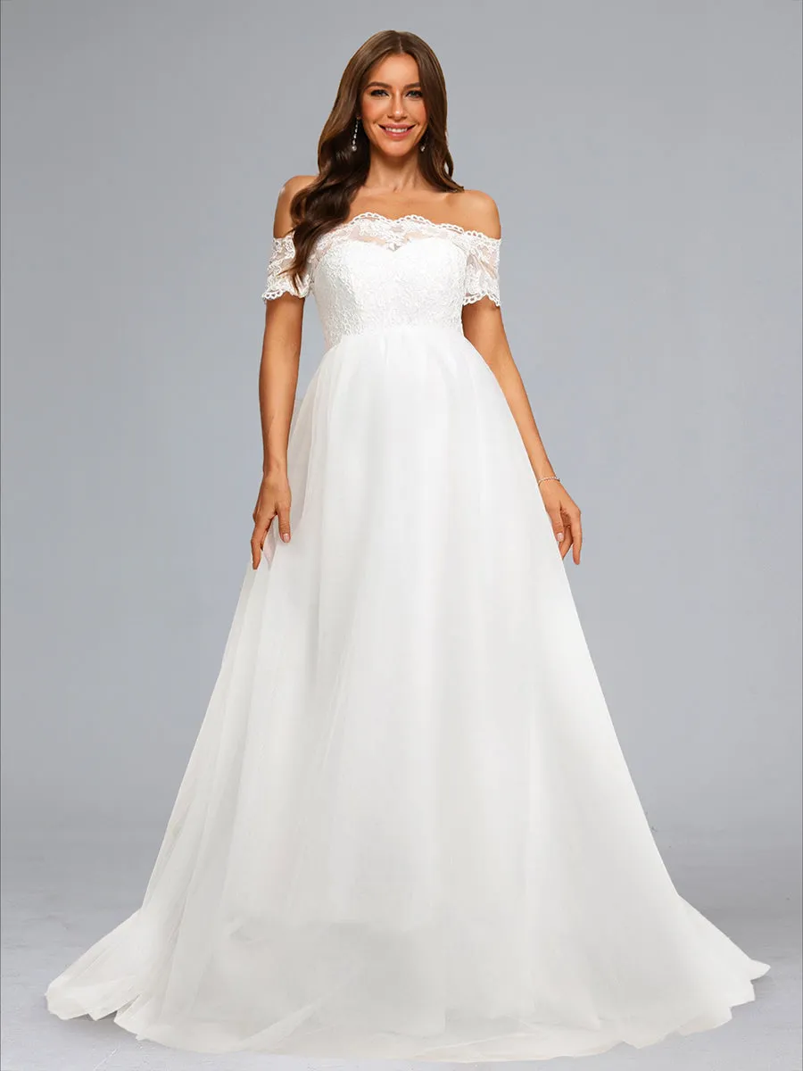 Ball Gown Off-the-Shoulder Maternity Dresses with Lace Appliques sold by Lavetir product image thumbnail 4