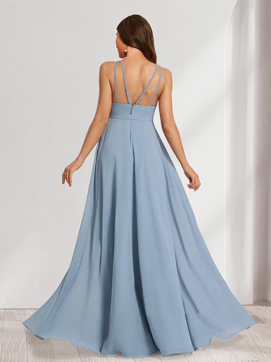 A-Line/Princess Halter Sleeveless Floor-Length Maternity Dresses with Bow & Pleats sold by Lavetir product image thumbnail 2