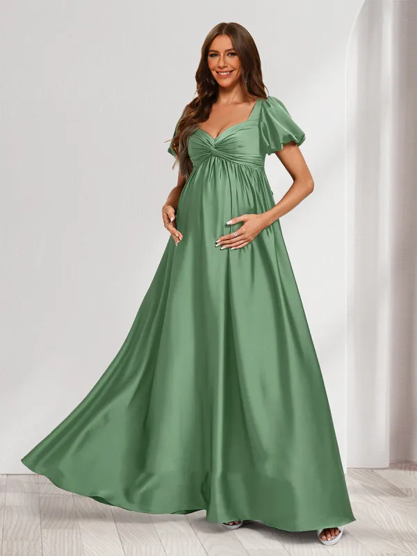 A-Line/Princess V-Neck Ruched Short Sleeves Elegant Maternity Dresses with Pleats sold by Lavetir