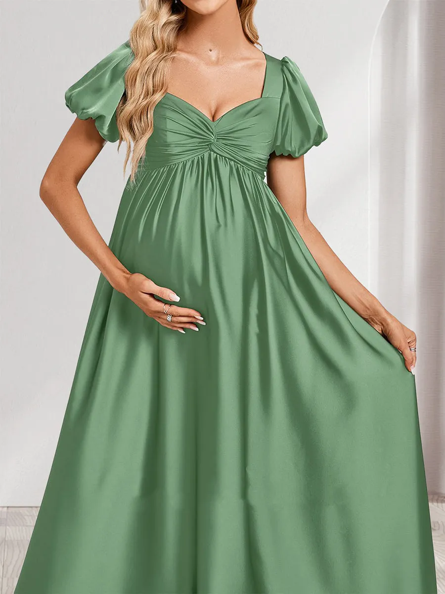 A-Line/Princess V-Neck Ruched Short Sleeves Elegant Maternity Dresses with Pleats sold by Lavetir product image thumbnail 3