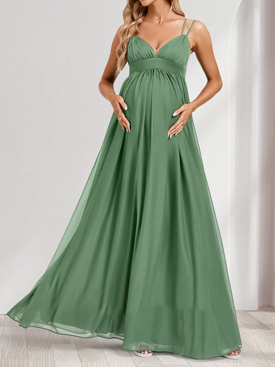 A-Line/Princess Straps Ruched Floor-Length Maternity Dresses with Pleats sold by Lavetir product image thumbnail 4