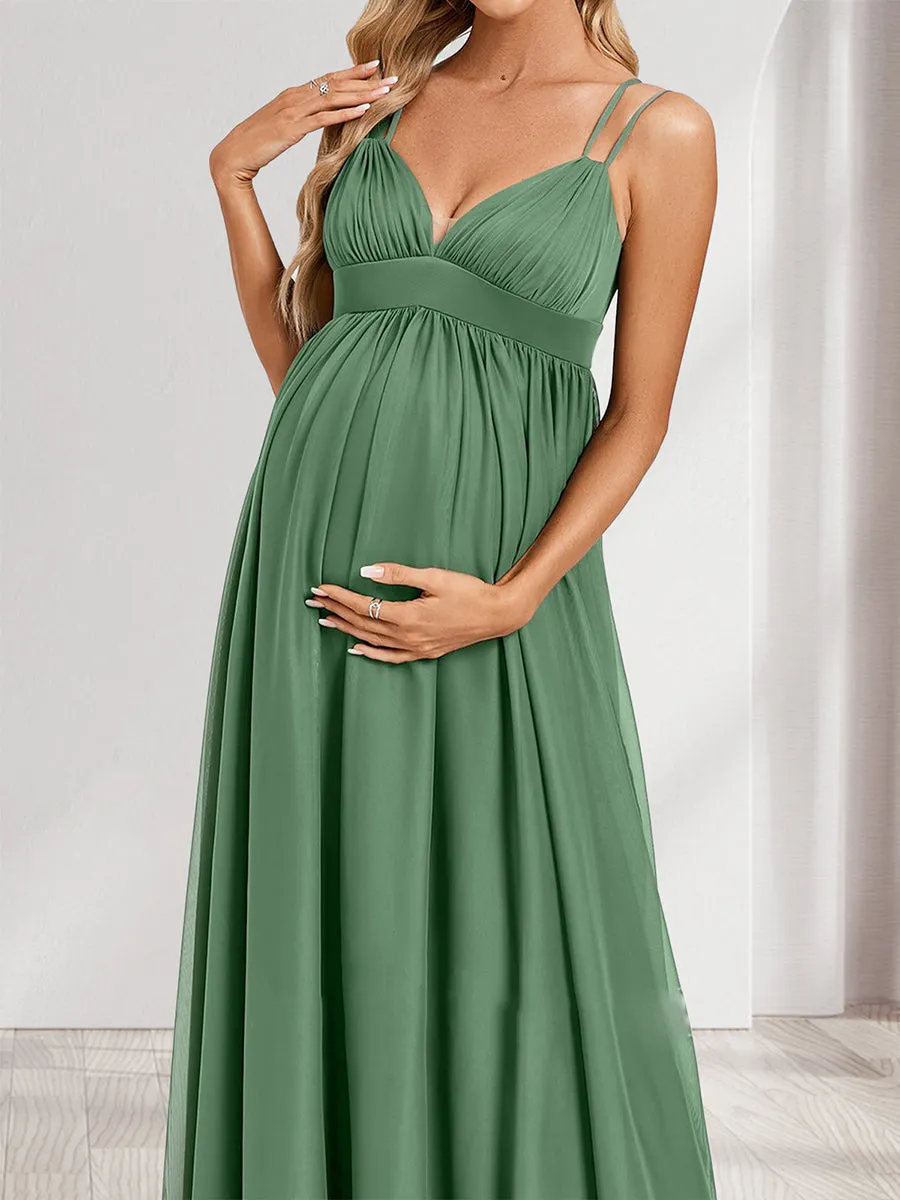 A-Line/Princess Straps Ruched Floor-Length Maternity Dresses with Pleats sold by Lavetir product image thumbnail 3