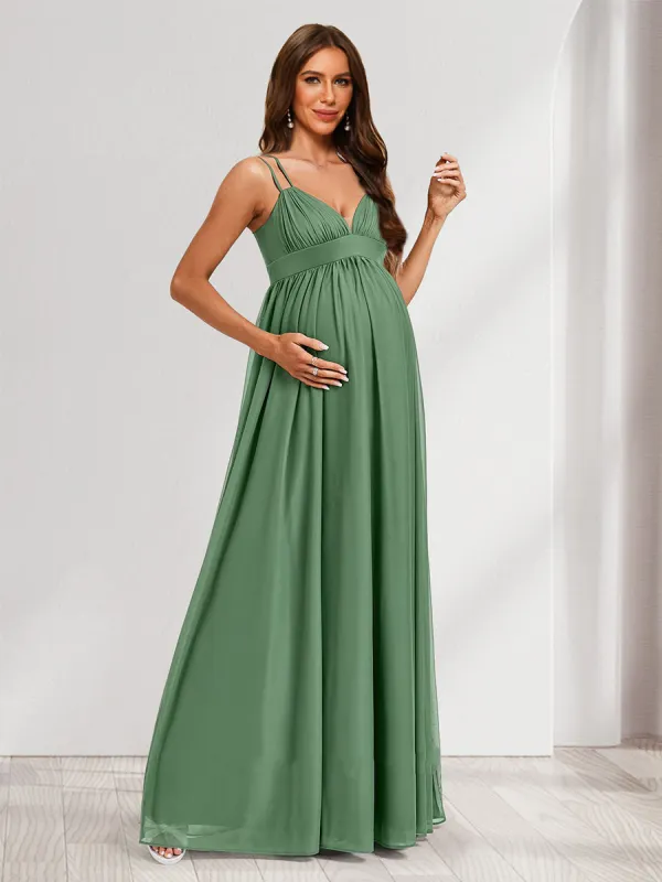 A-Line/Princess Straps Ruched Floor-Length Maternity Dresses with Pleats sold by Lavetir