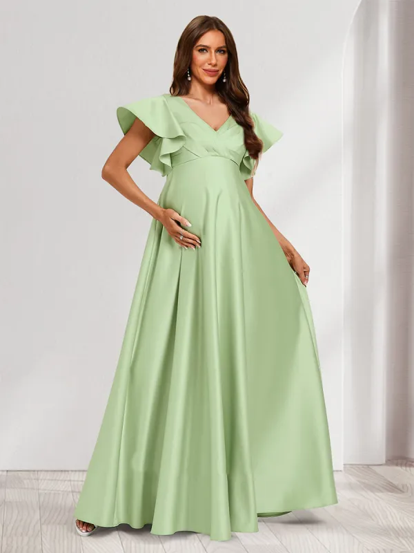 A-Line/Princess V-Neck Flutter Sleeves Modest Maternity Dresses with Ruffles sold by Lavetir