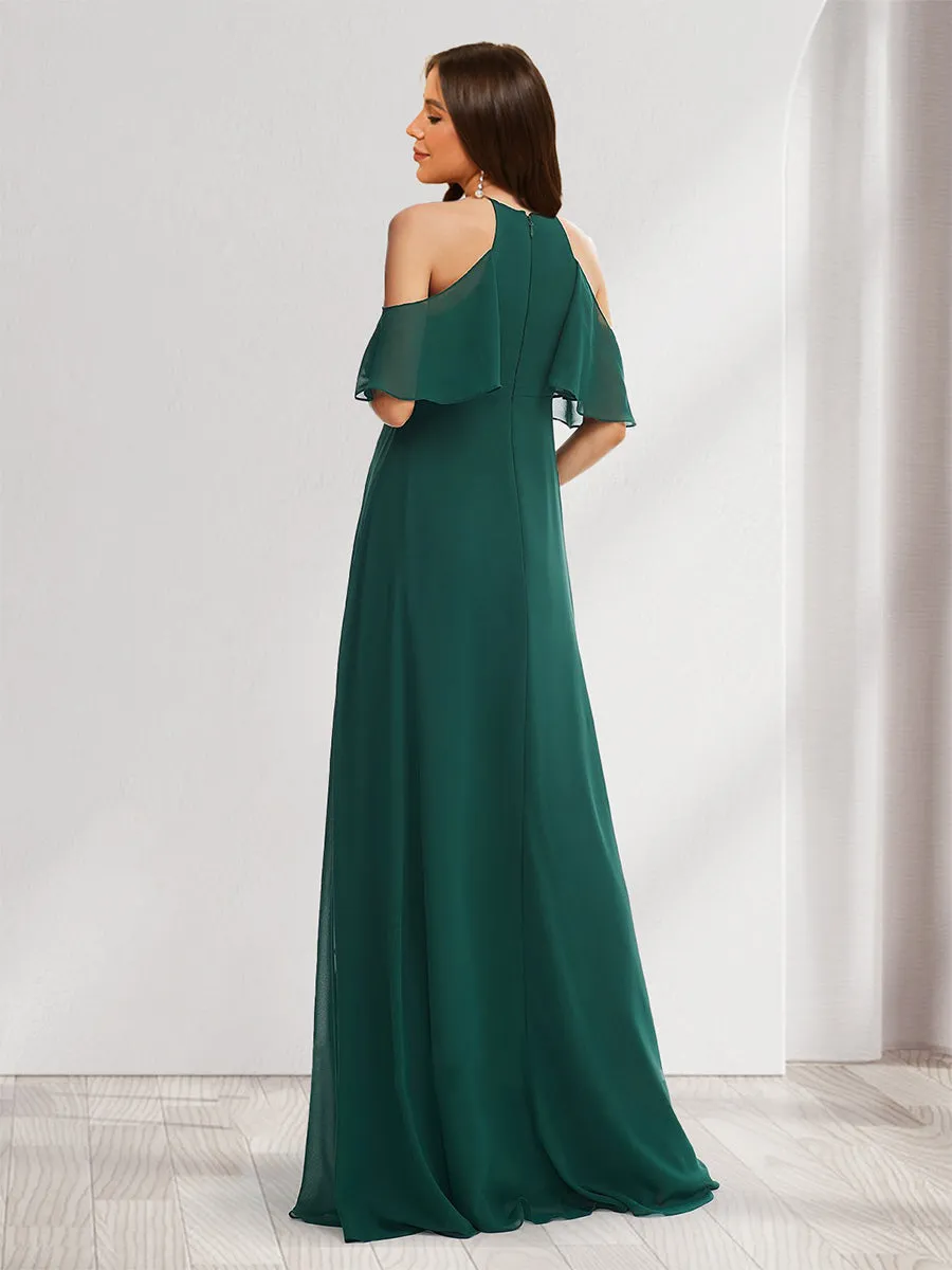 A-Line/Princess Halter Cold Shoulder Elegant Maternity Dresses with Ruffles sold by Lavetir product image thumbnail 2