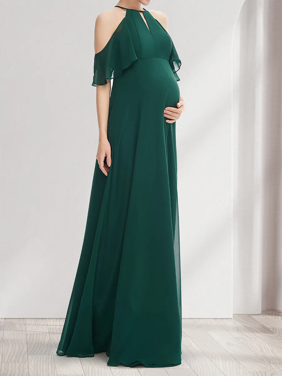 A-Line/Princess Halter Cold Shoulder Elegant Maternity Dresses with Ruffles sold by Lavetir product image thumbnail 3
