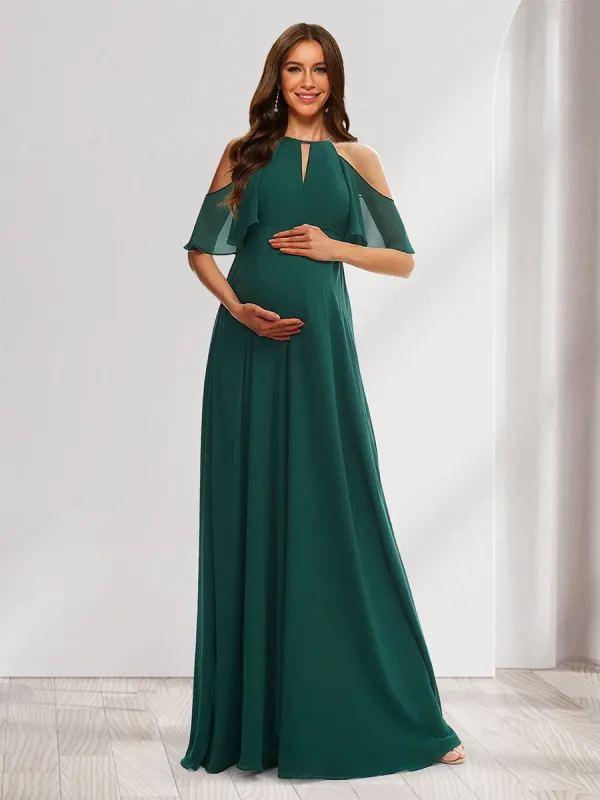 A-Line/Princess Halter Cold Shoulder Elegant Maternity Dresses with Ruffles sold by Lavetir