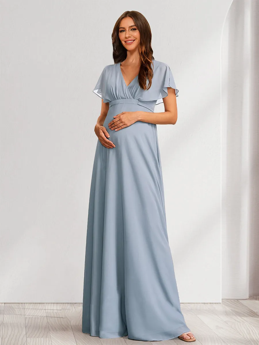 A-Line/Princess V-Neck Flutter Sleeves Maternity Dresses with Bow & Ruffles sold by Lavetir