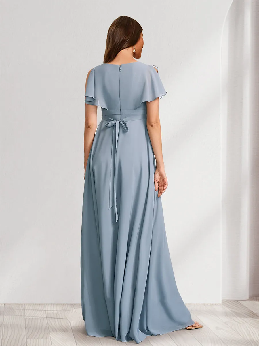 A-Line/Princess V-Neck Flutter Sleeves Maternity Dresses with Bow & Ruffles sold by Lavetir product image thumbnail 2