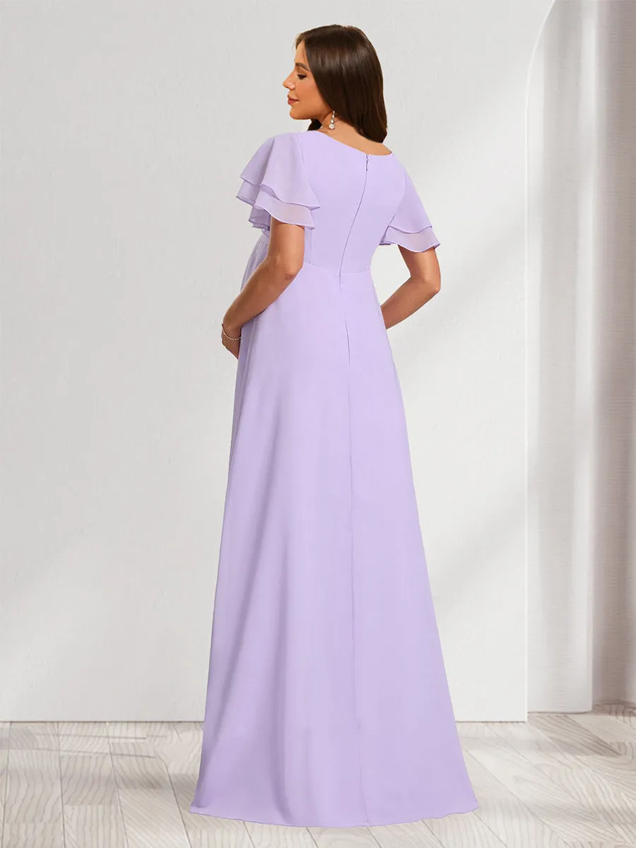 A-Line/Princess V-Neck Ruched Chiffon Maternity Dresses with Pleats & Ruffles sold by Lavetir product image thumbnail 2
