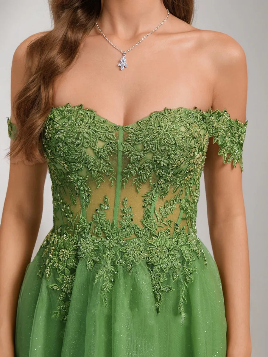 A-Line/Princess Off-the-Shoulder Tulle Short Homecoming Dresses with Appliques sold by Lavetir product image thumbnail 4