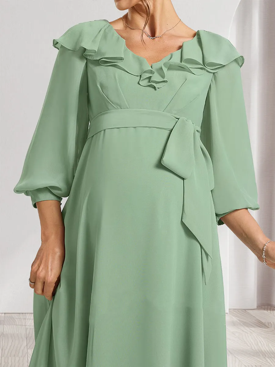 A-Line/Princess V-Neck Long Sleeves Maternity Dresses with Ruffles & Bow sold by Lavetir product image thumbnail 3