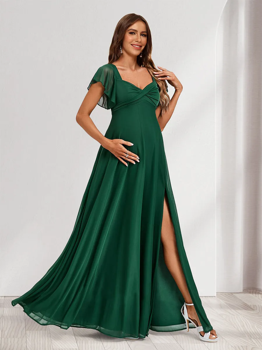 A-Line/Princess V-Neck Floor-Length Maternity Dresses with Split Side & Straps sold by Lavetir