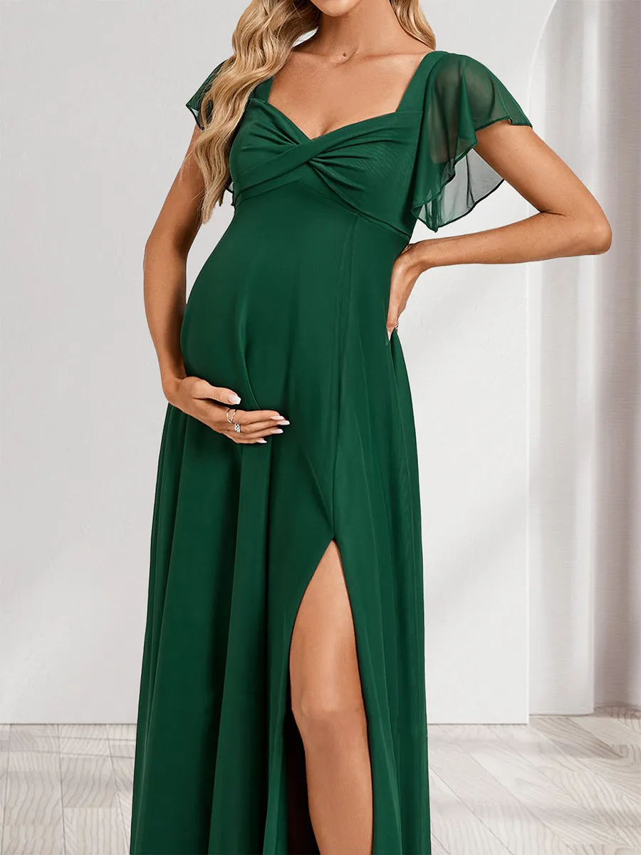A-Line/Princess V-Neck Floor-Length Maternity Dresses with Split Side & Straps sold by Lavetir product image thumbnail 3