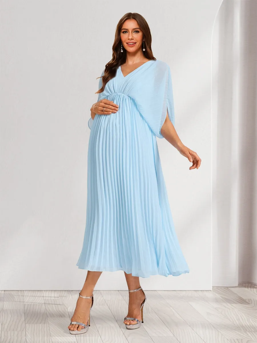 A-Line/Princess V-Neck Half Sleeves Ruched Elegant Maternity Dresses with Pleats sold by Lavetir