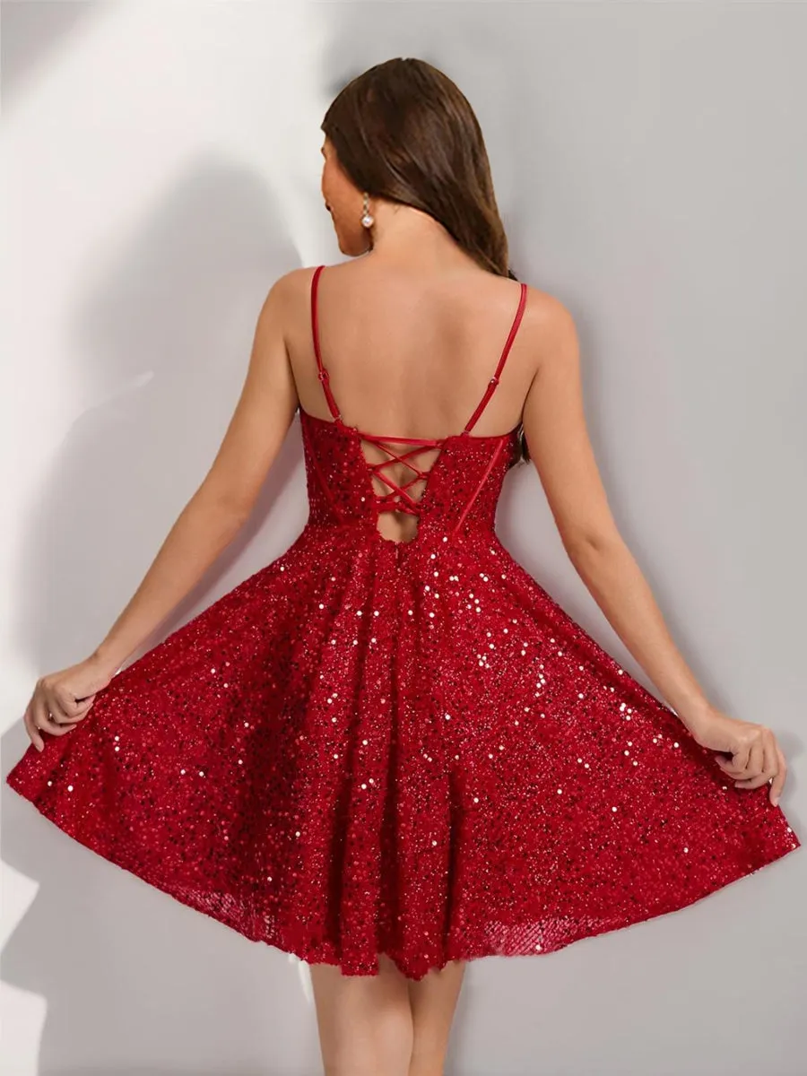 A-Line/Princess Sweetheart Straps Corset Sequin Short Homecoming Dresses sold by Lavetir product image thumbnail 2