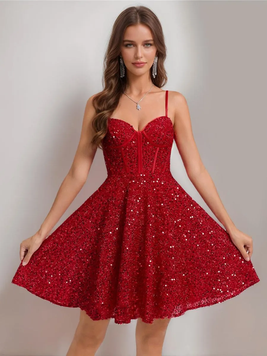A-Line/Princess Sweetheart Straps Corset Sequin Short Homecoming Dresses sold by Lavetir