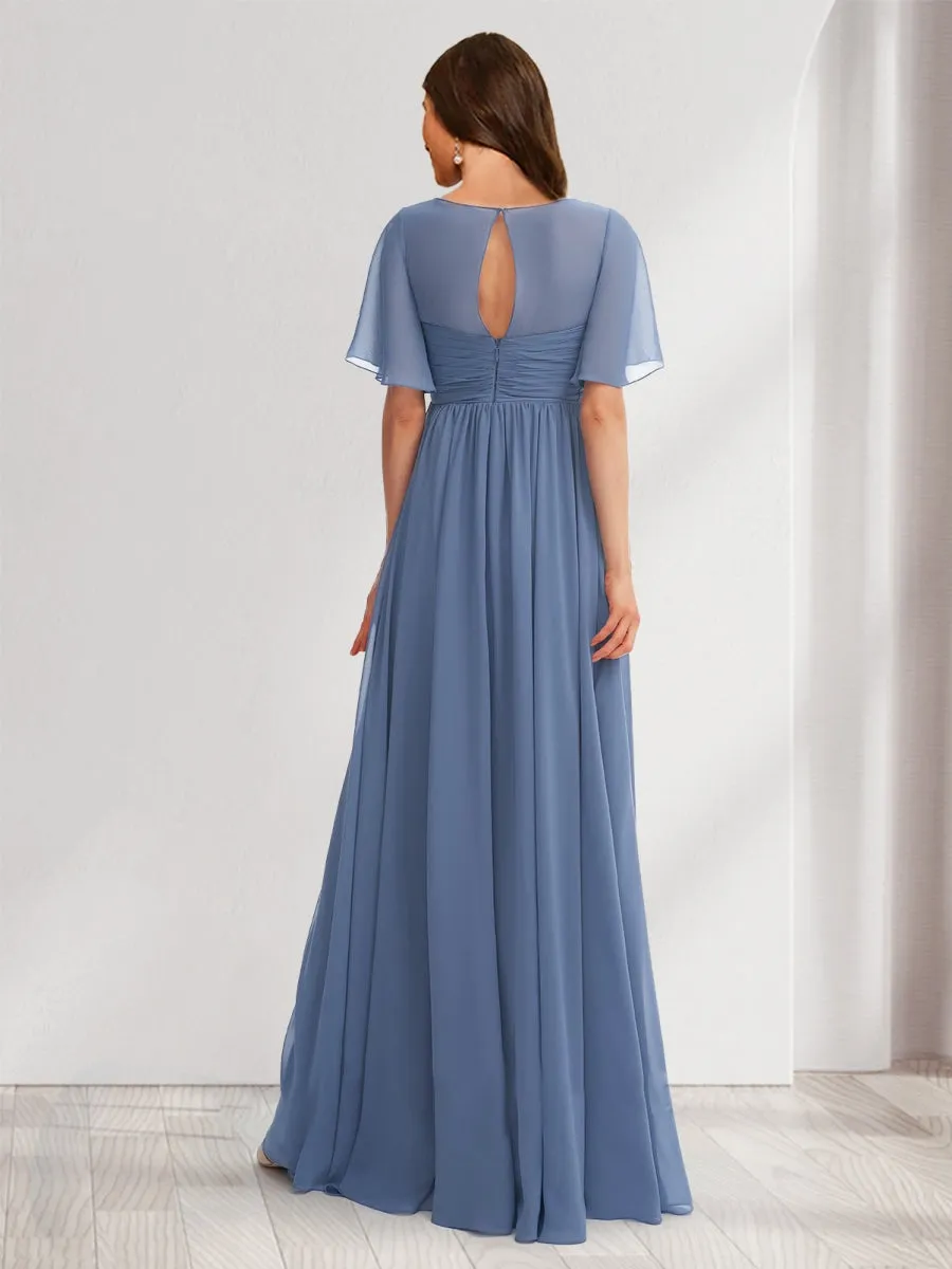 A-Line/Princess V-Neck Short Sleeves Chiffon Maternity Dresses with Ruffles & Pleats sold by Lavetir product image thumbnail 2