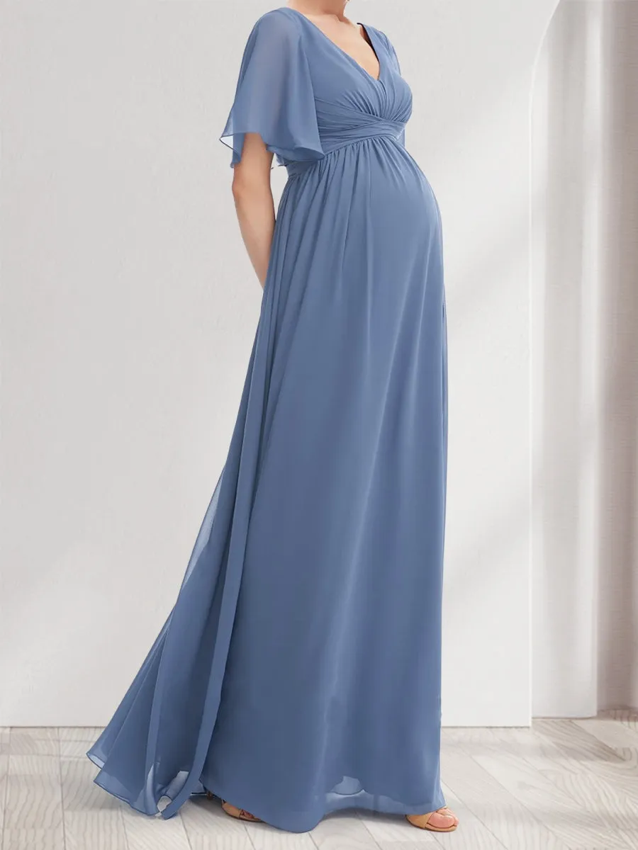 A-Line/Princess V-Neck Short Sleeves Chiffon Maternity Dresses with Ruffles & Pleats sold by Lavetir product image thumbnail 3