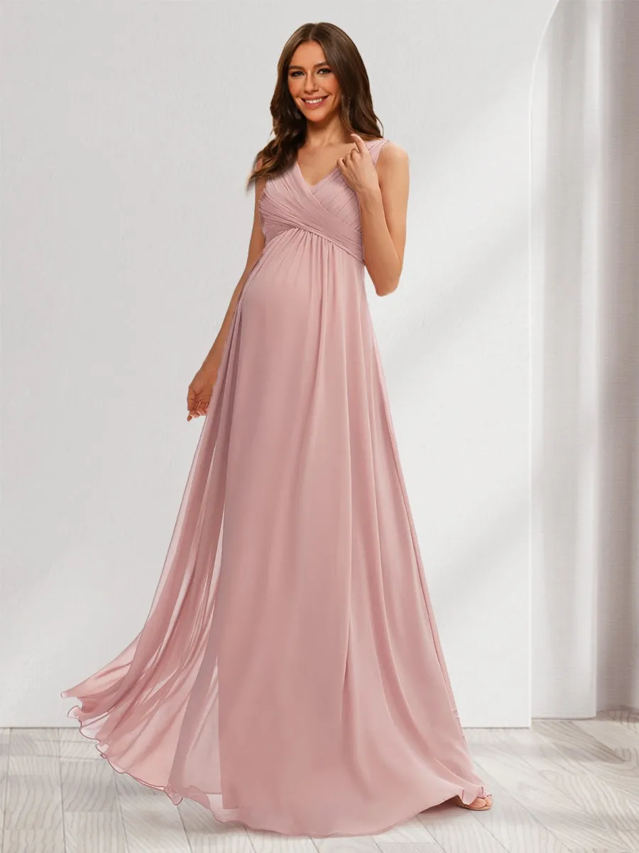 A-Line/Princess V-Neck Sleeveless Ruched Sweet Maternity Dresses with Pleats sold by Lavetir