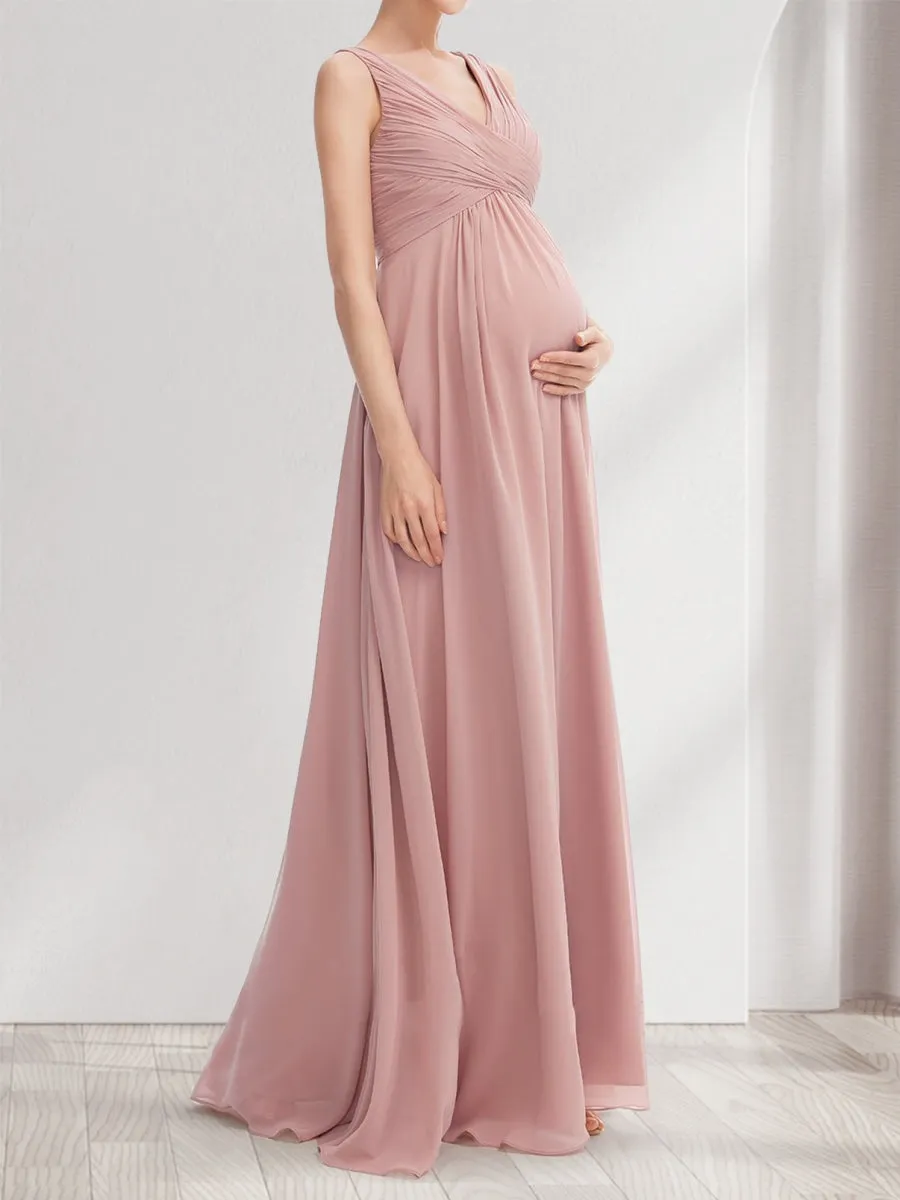 A-Line/Princess V-Neck Sleeveless Ruched Sweet Maternity Dresses with Pleats sold by Lavetir product image thumbnail 3
