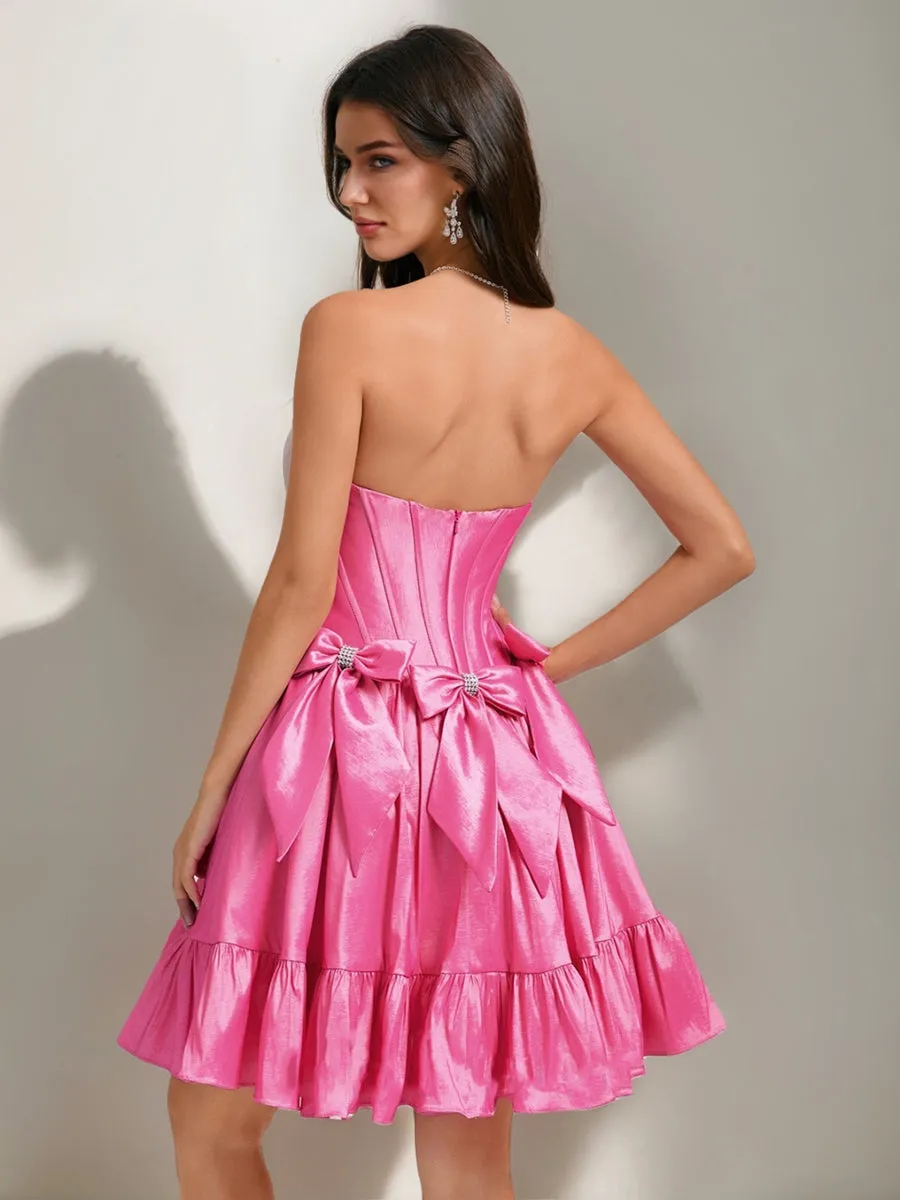 A-Line/Princess Strapless Ruffle Short Homecoming Dresses with Rhinestones & Bow sold by Lavetir product image thumbnail 2