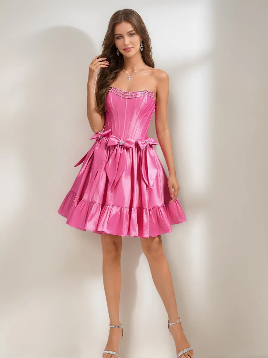 A-Line/Princess Strapless Ruffle Short Homecoming Dresses with Rhinestones & Bow sold by Lavetir product image thumbnail 3
